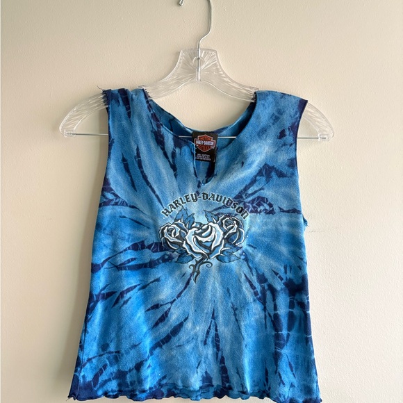 Harley-Davidson Tops - Harley-Davidson Blue Tie-Dye Rose Graphic Tank